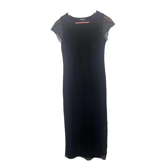 Bebe Mesh Stretch Midi Fitted Dress Women’s Sz Small Black with Slit Made In USA - Picture 1 of 7